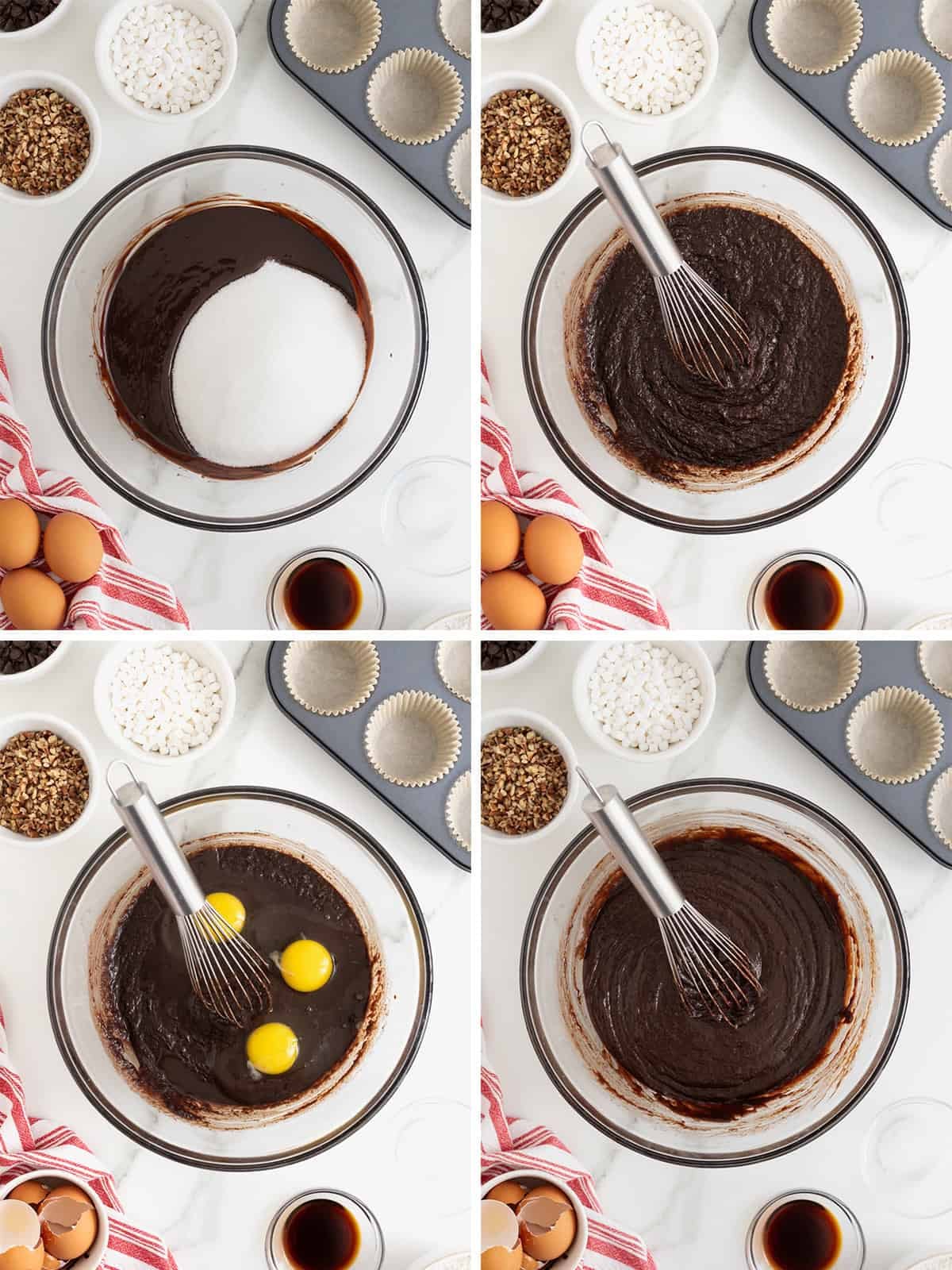 Steps to make Rocky Road Brownie Cupcakes.