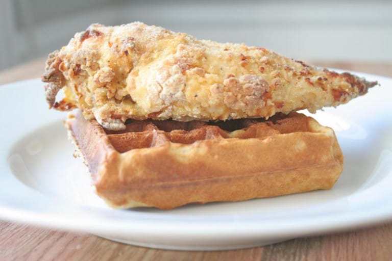 Oven-Fried Chicken and Waffles with Maple Gravy - The BakerMama
