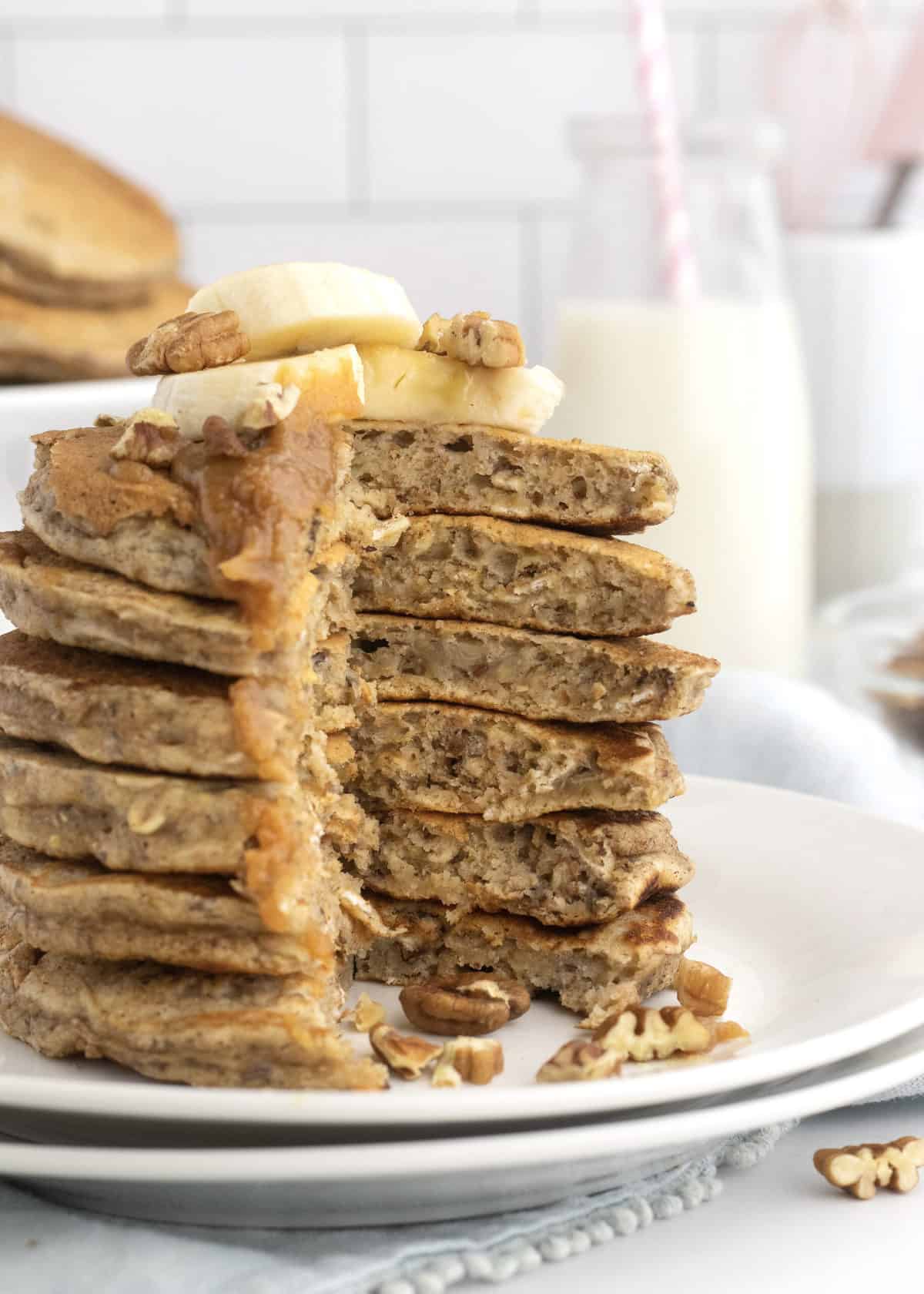 Whole Wheat Banana Nut Oat Pancakes by The BakerMama