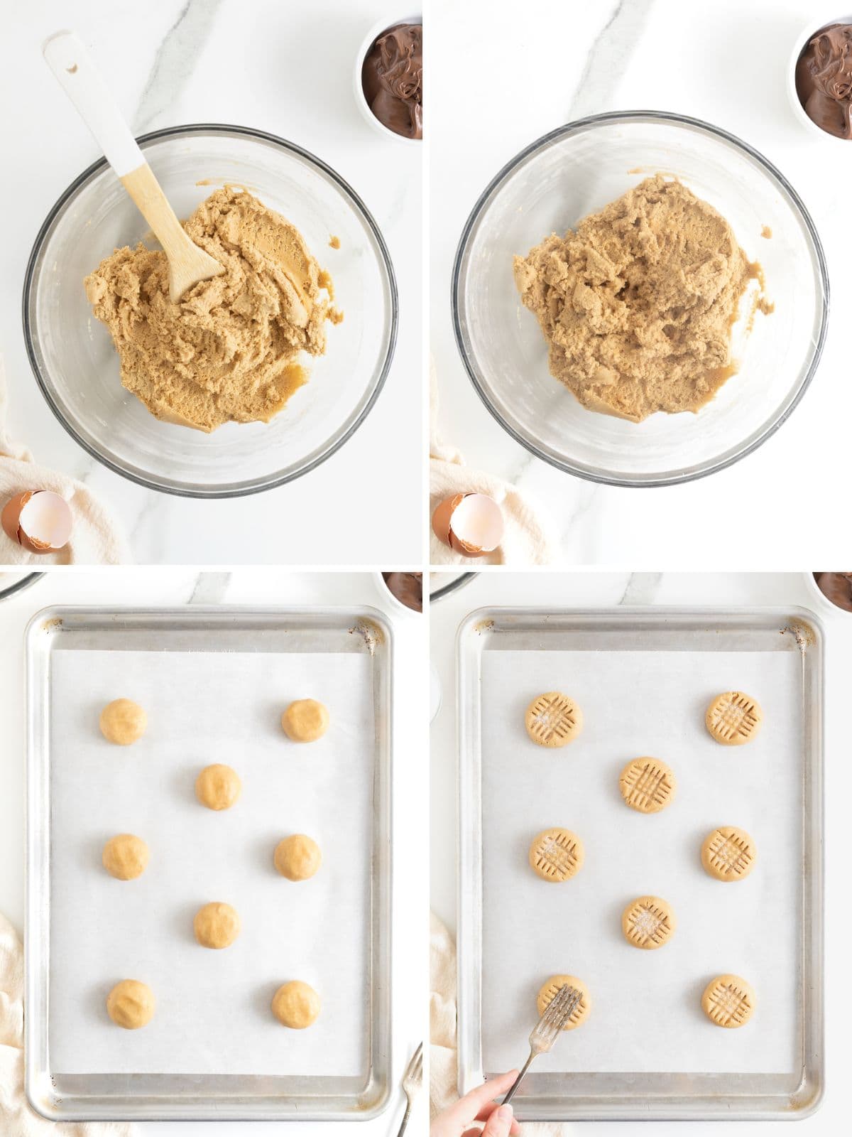Steps to make peanut butter cookie sandwiches.