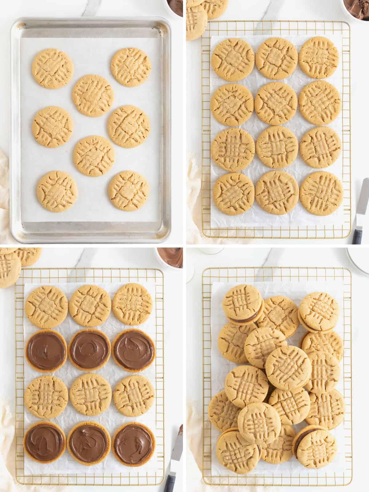 Steps to make peanut butter sandwich cookies.