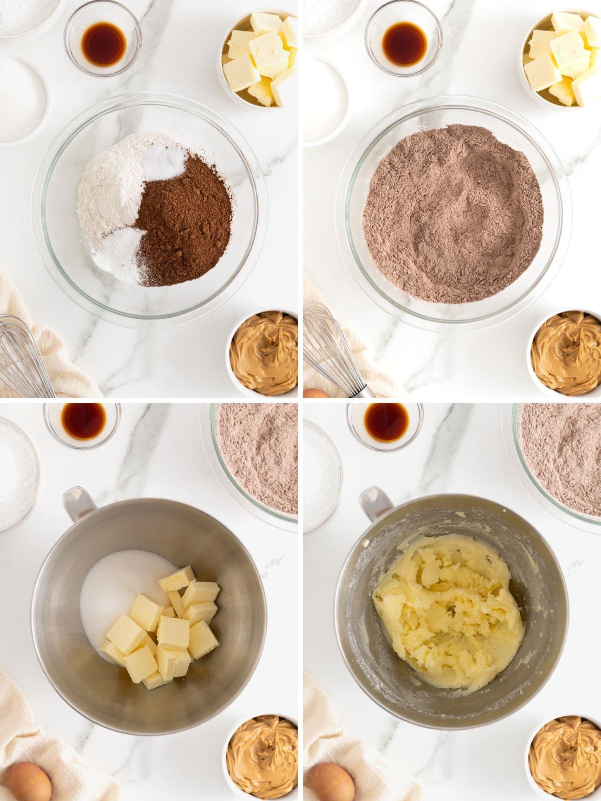 Steps to make peanut butter filled chocolate sandwich cookies.
