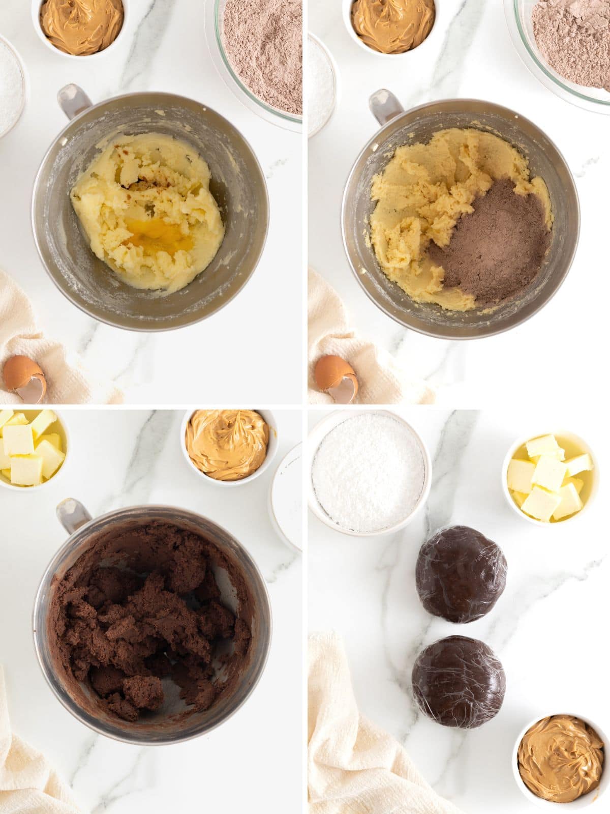 Steps to make peanut butter filled chocolate sandwich cookies.
