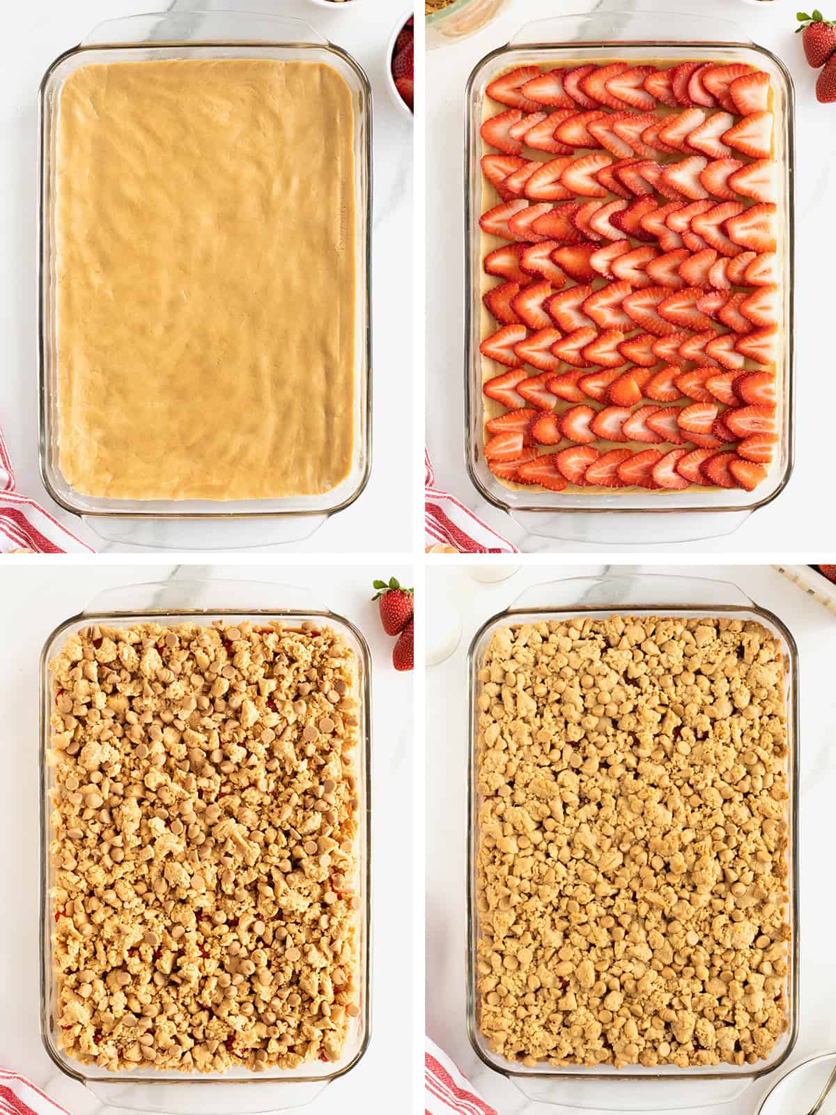 Steps to make strawberry peanut butter bars.