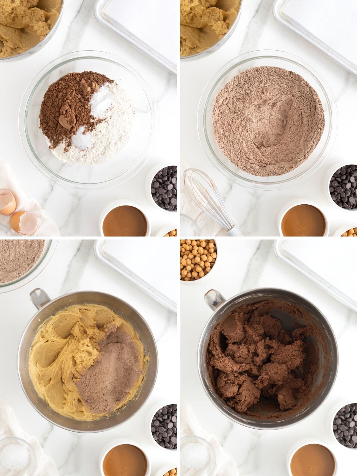 Steps to make salted caramel dark chocolate cookies