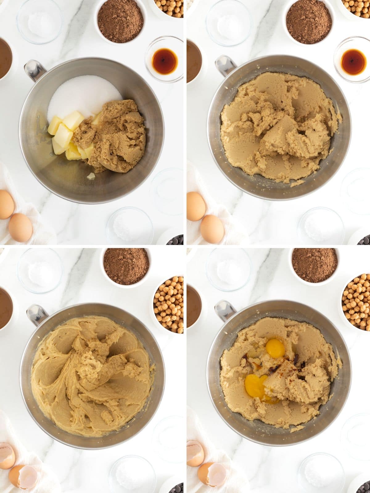 Steps to make salted caramel dark chocolate cookies.