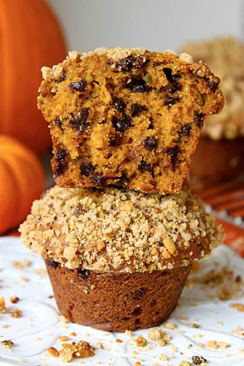 Pumpkin Pistachio Chocolate Chip Muffins