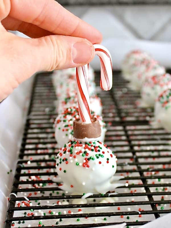 Final step to making ornament brownie balls.