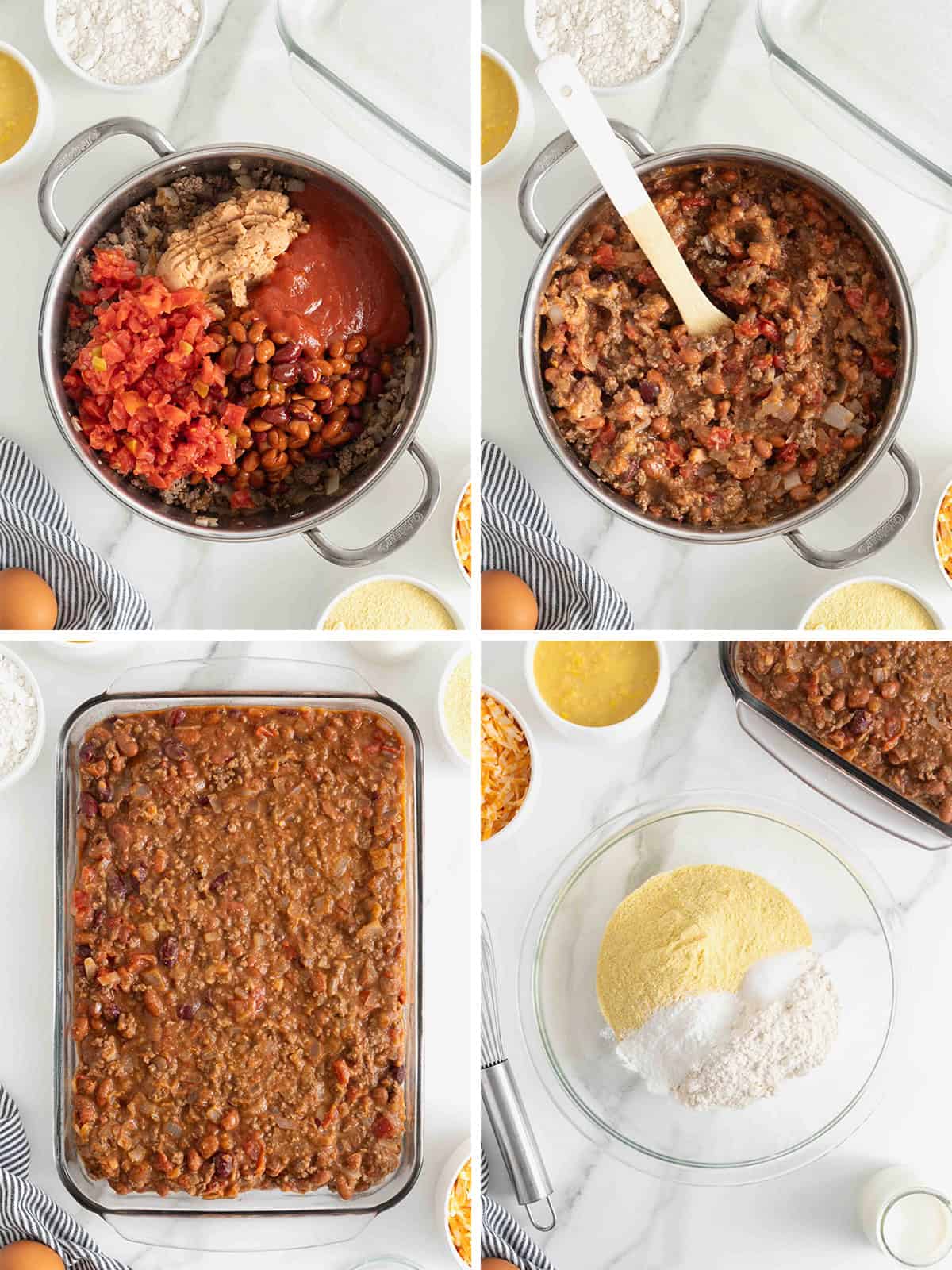 Steps to make chili cornbread casserole.