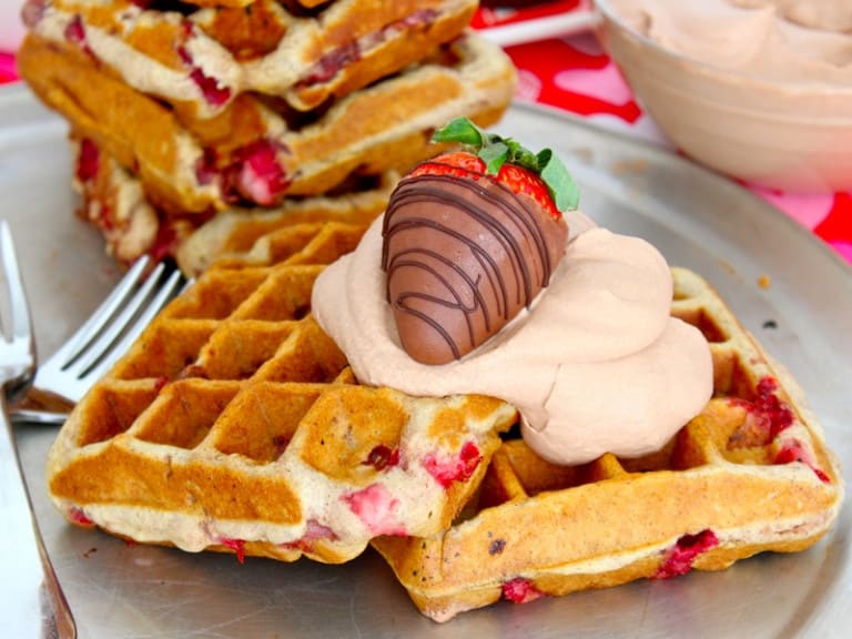 Chocolate Covered Strawberry Waffles The BakerMama
