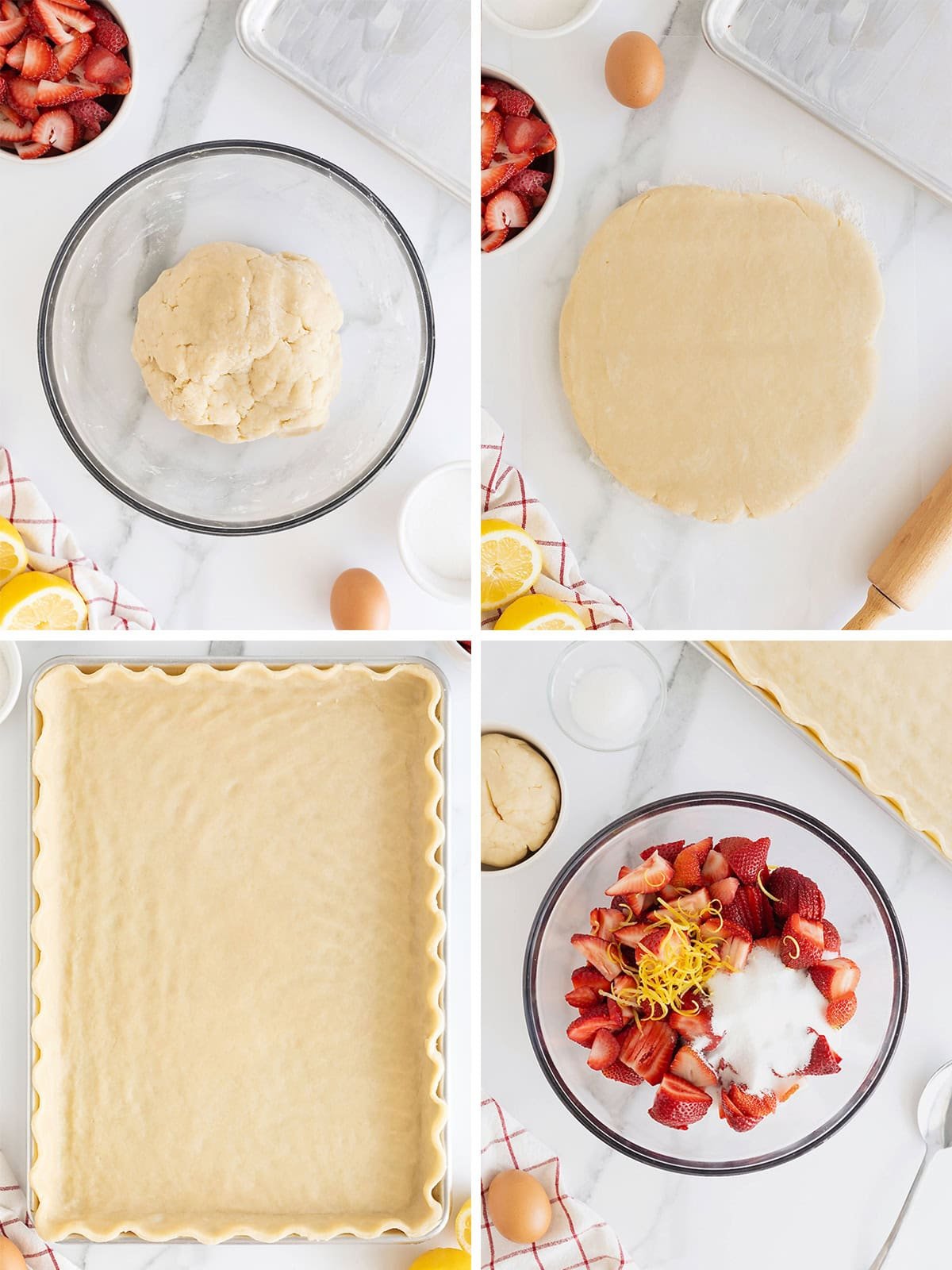 Steps to make strawberry slab pie.