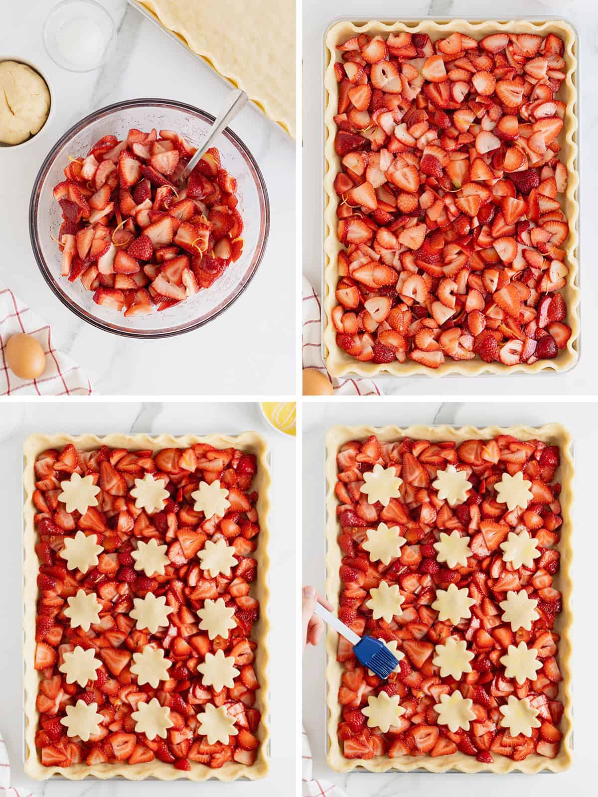 Steps to make strawberry slab pie.