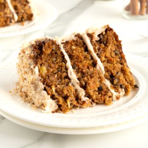Coconut Carrot Cake with Cinnamon Cream Cheese Frosting by The BakerMama