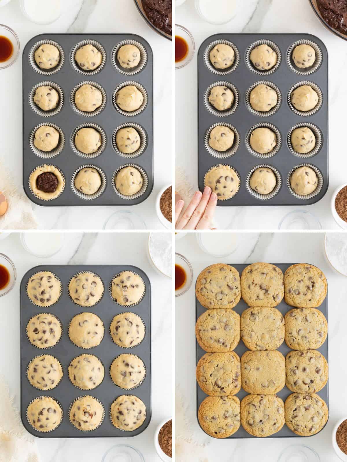 Steps to make cookie cup cupcakes.