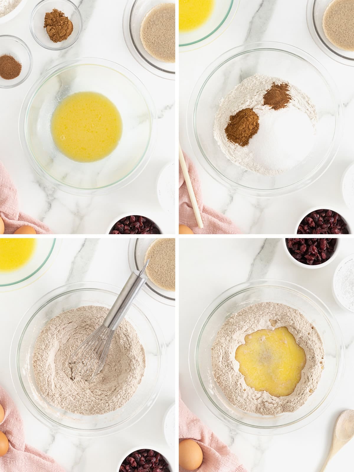 Steps to make cranberry hot cross buns.