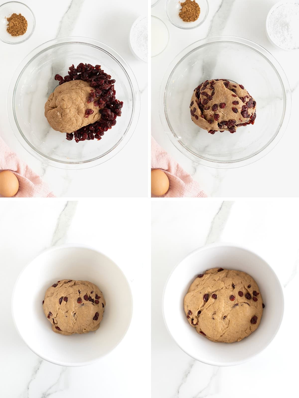 Steps to make cranberry hot cross buns.