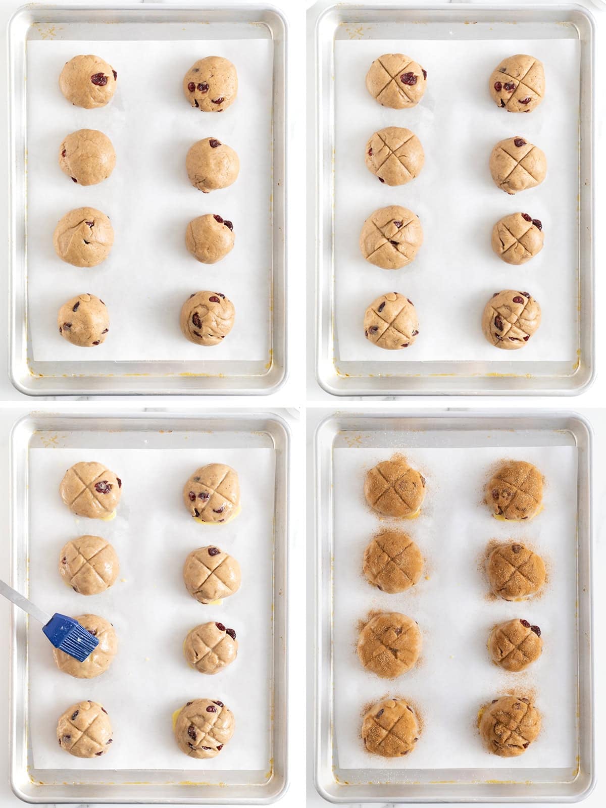 Steps to make hot cross buns with cranberries.