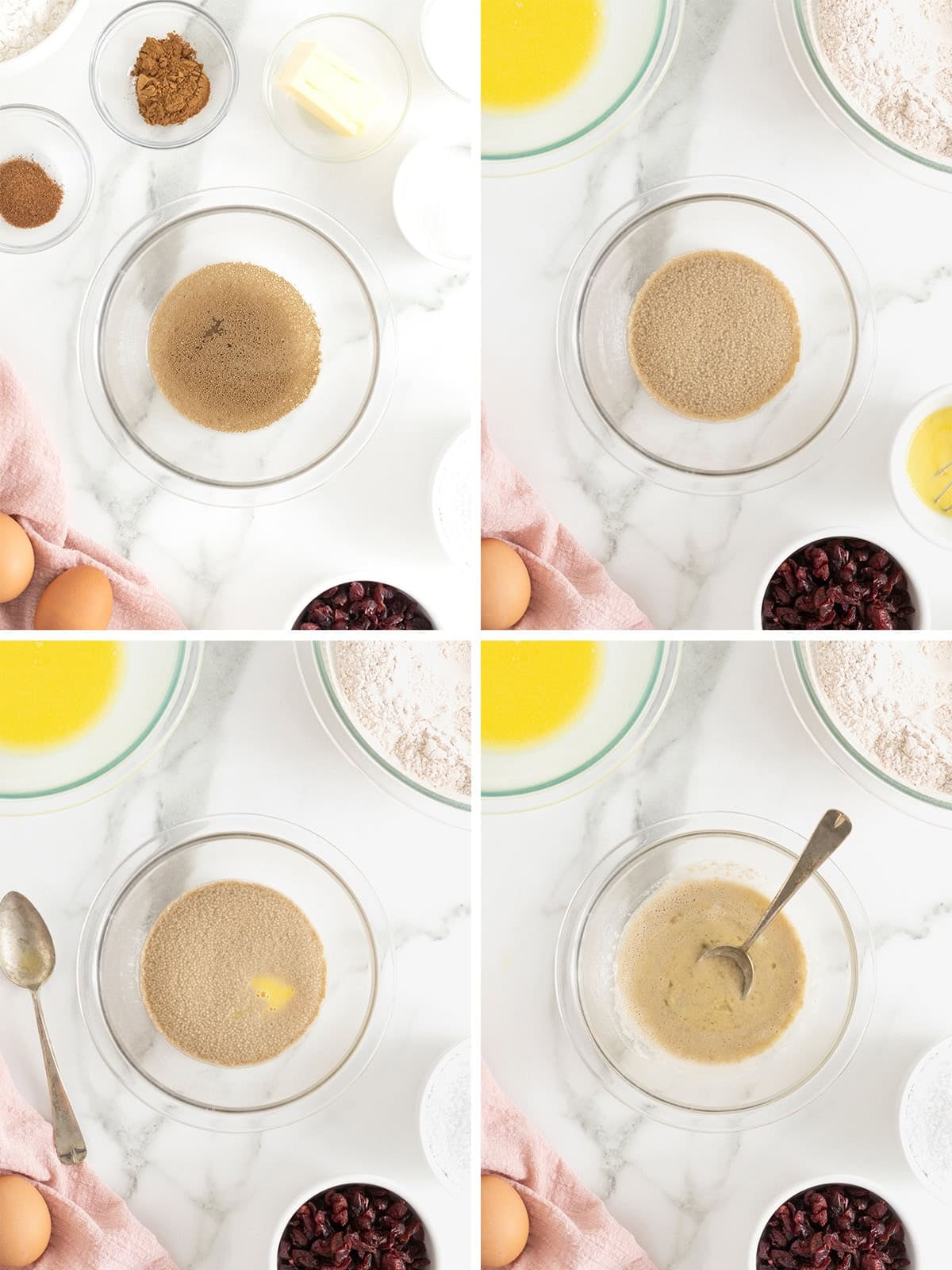 Steps to make cranberry hot cross buns.