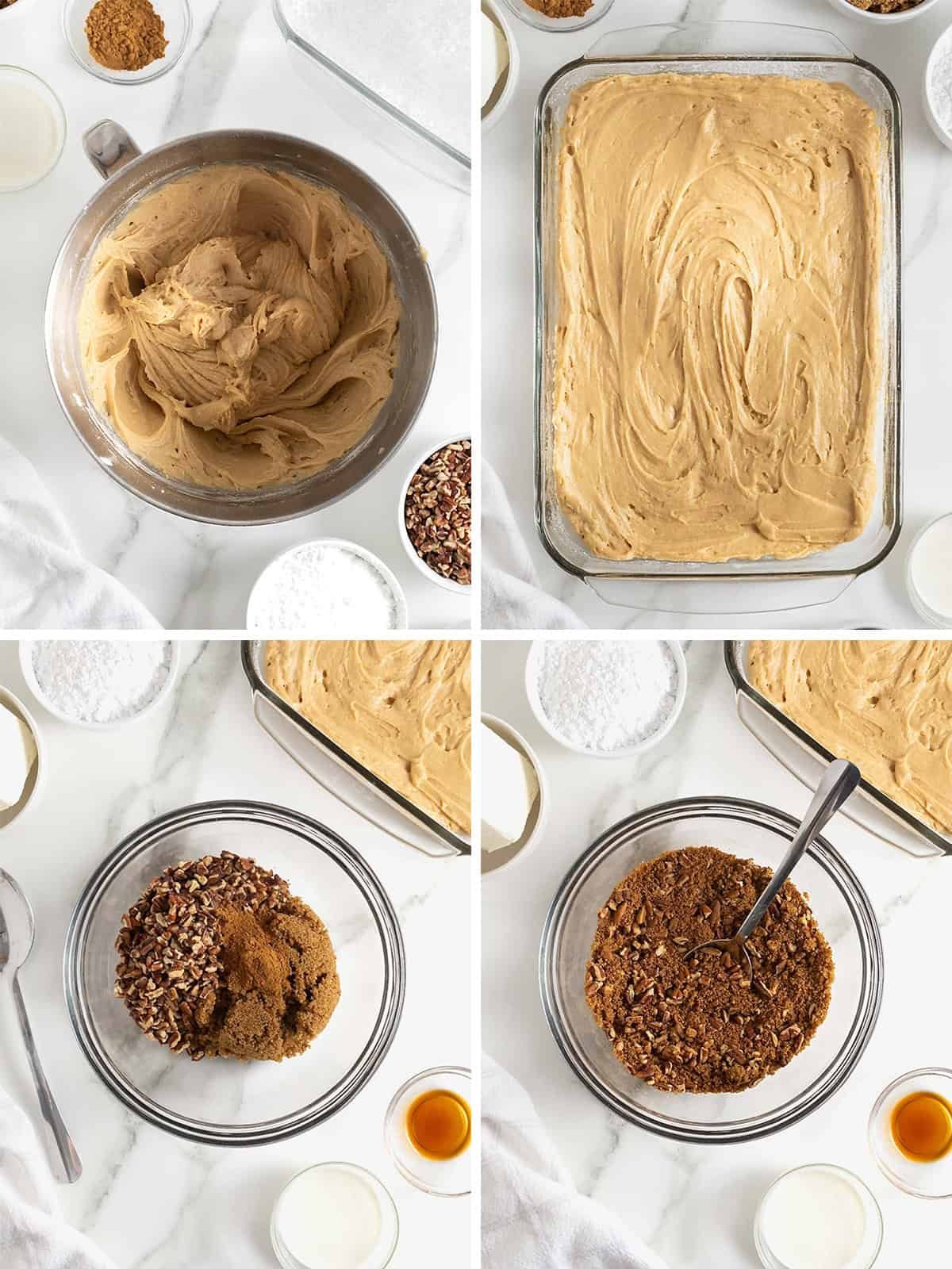 Steps to make cream cheese coffee cake.
