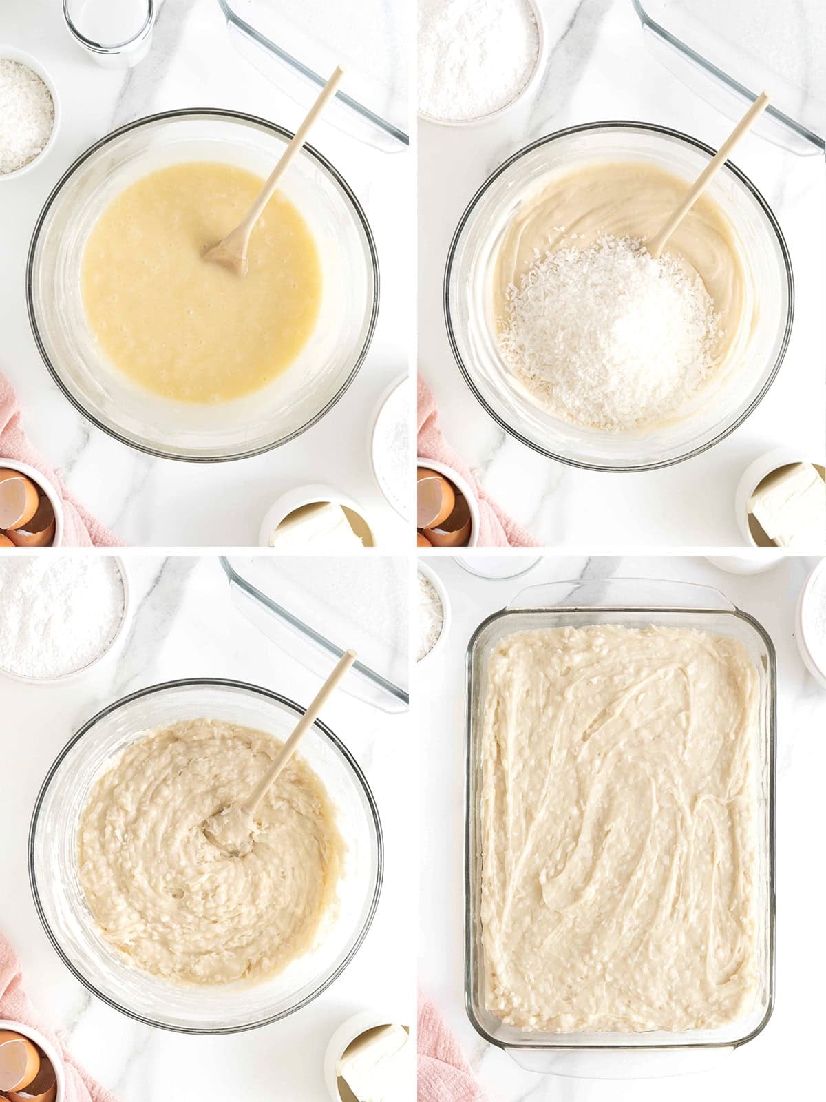 Steps to make a coconut cream sheet cake.