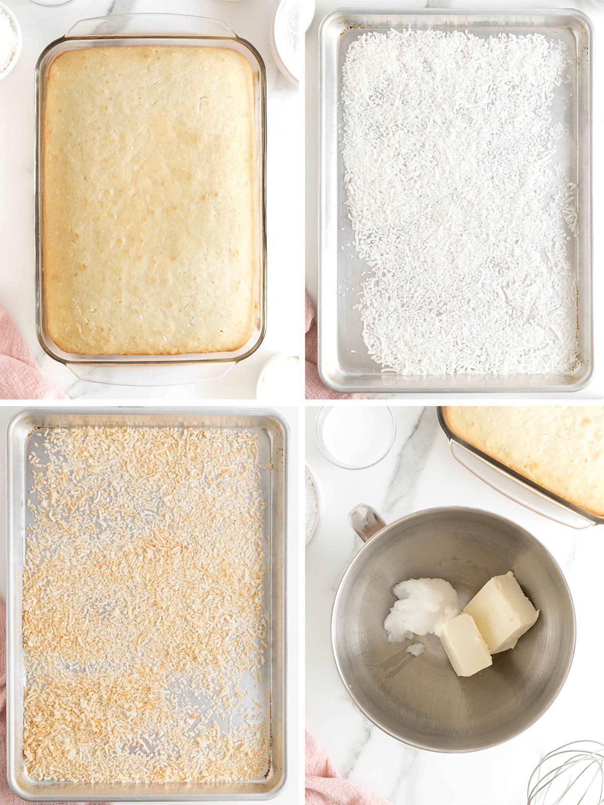 Steps to make coconut cream sheet cake.