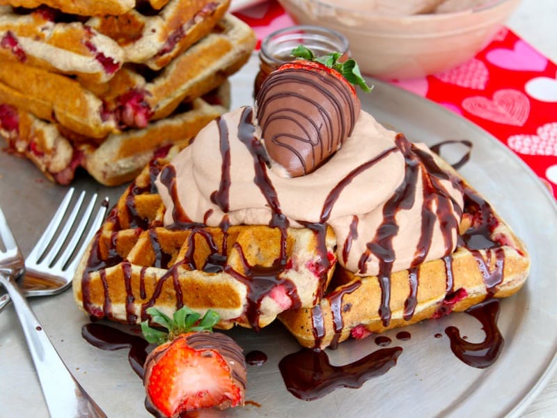 Chocolate Covered Strawberry Waffles - The BakerMama