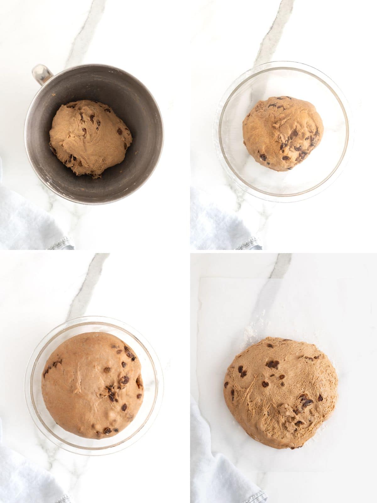 Steps to make cinnamon raisin English muffins.