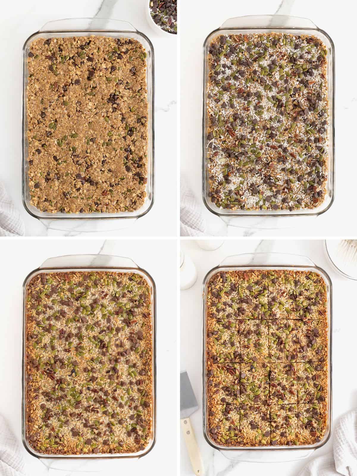 Steps to make coconut dark chocolate granola bars.