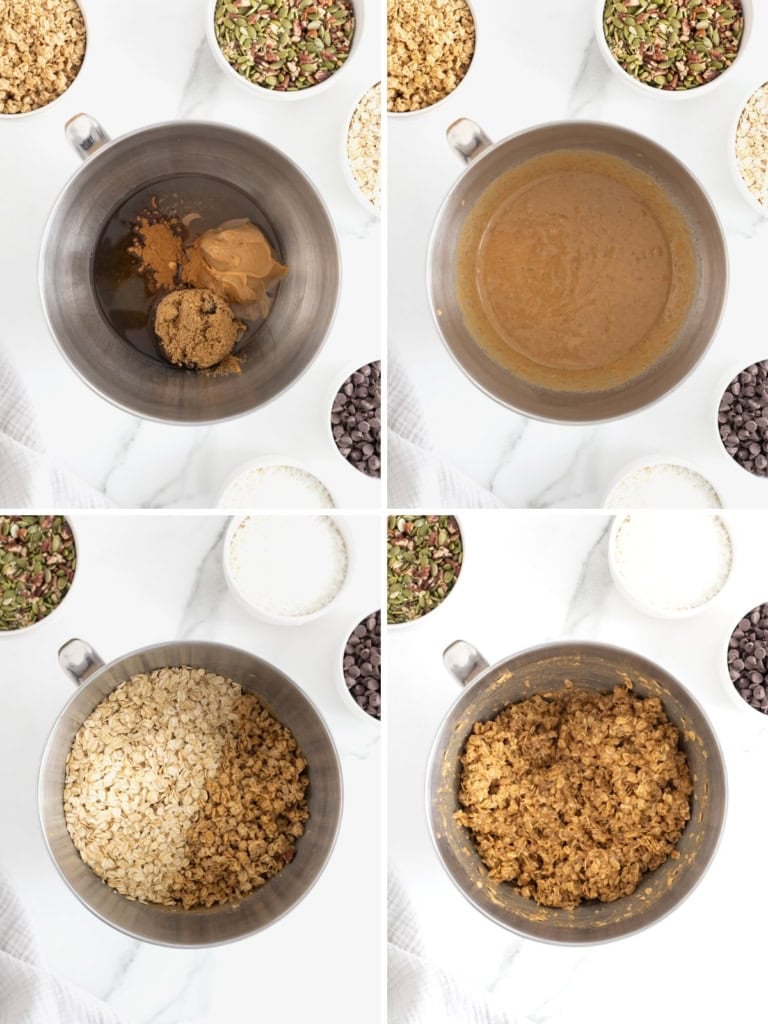 Steps to make coconut dark chocolate granola bars.