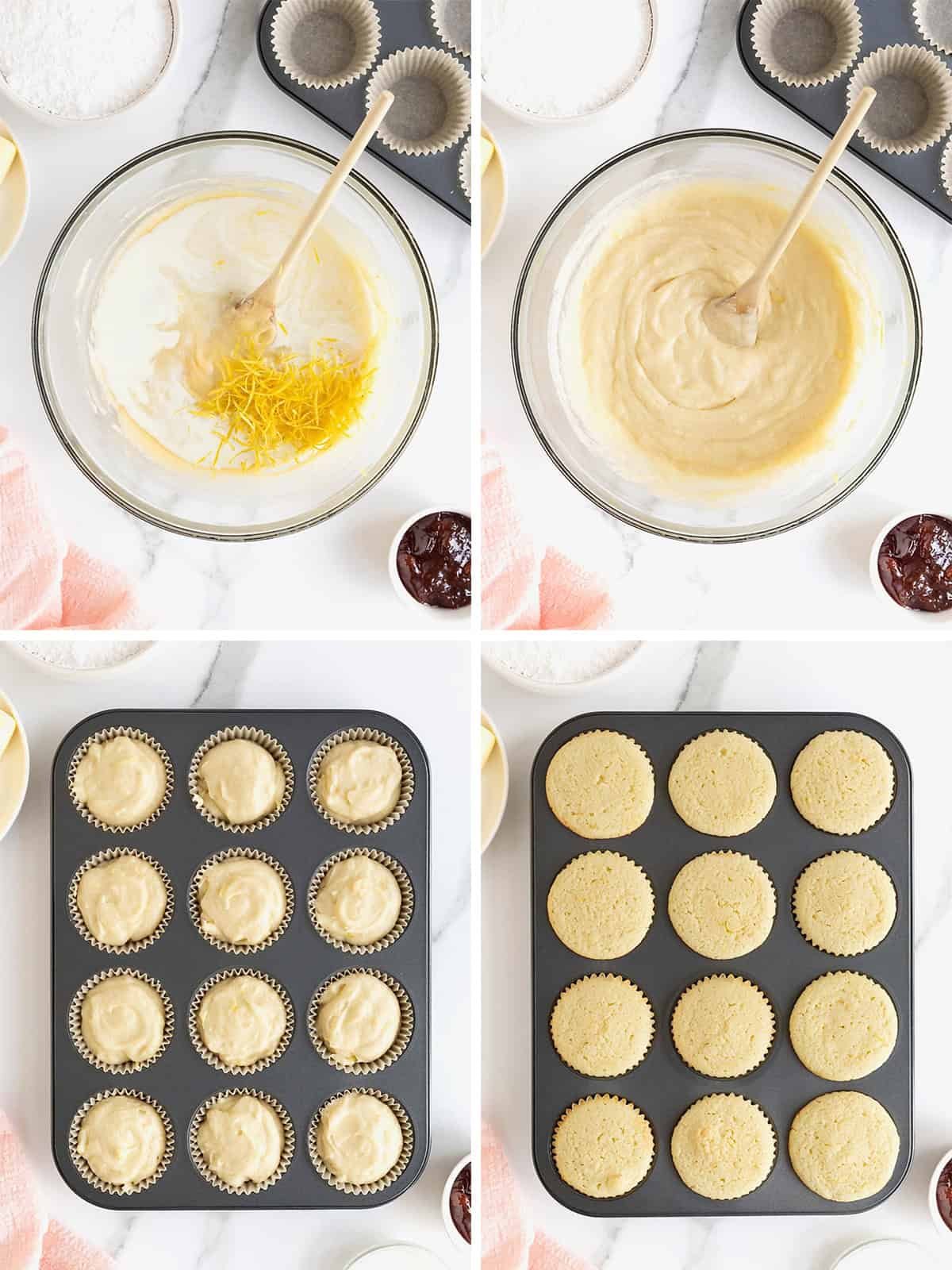 Steps to make strawberry lemonade cupcakes.
