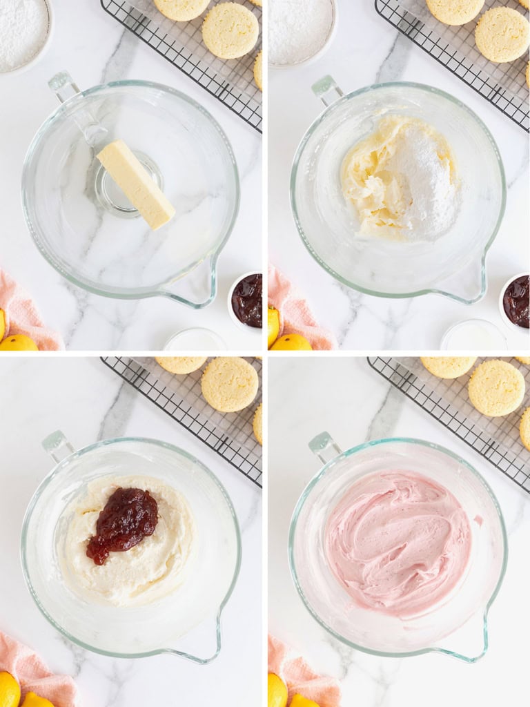 Steps to make icing for strawberry lemonade cupcakes.