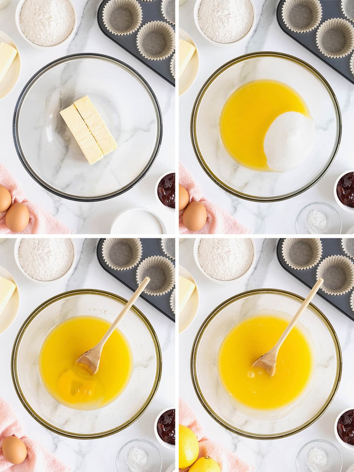 Steps to make strawberry lemonade cupcakes.