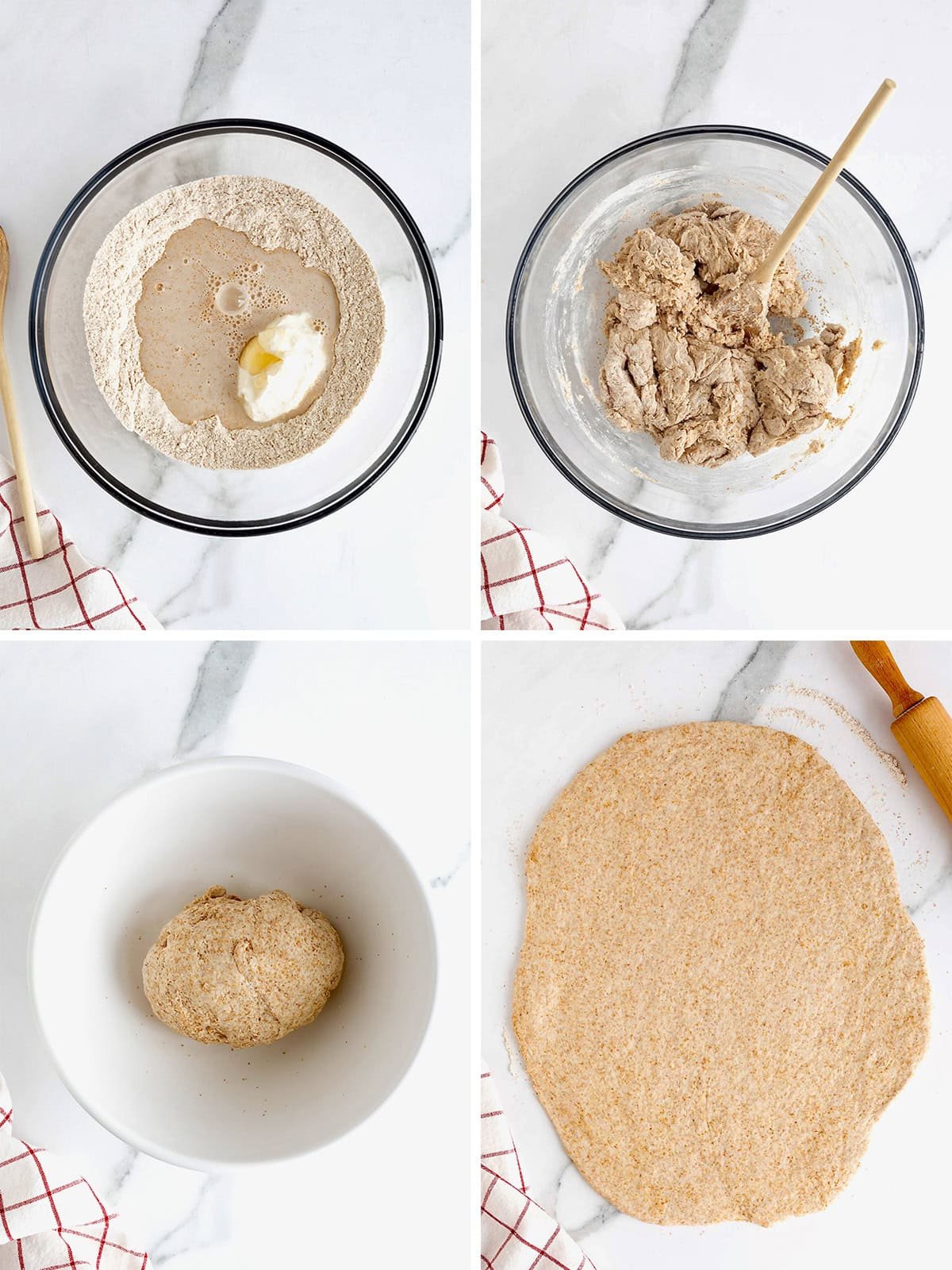 Steps to make whole wheat greek yogurt pizza crust.