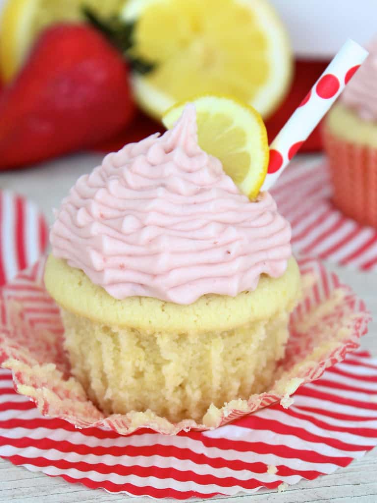 Strawberry Lemonade Cupcakes - The BakerMama