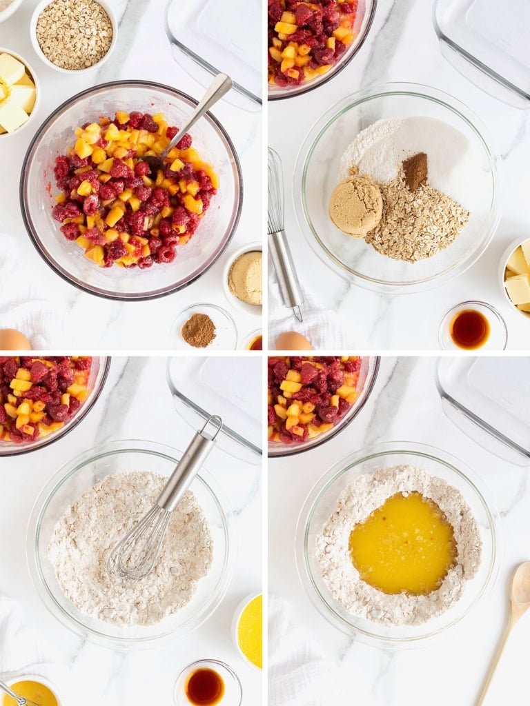 Steps to make Peach Raspberry Crumb Bars.
