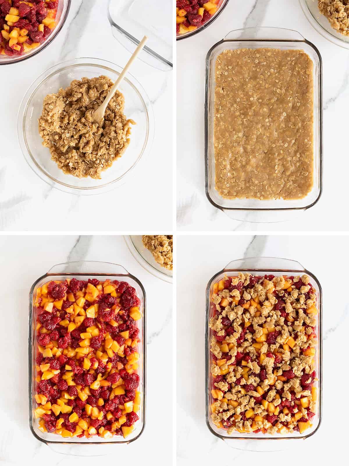 Steps to make Peach Raspberry Crumb Bars.
