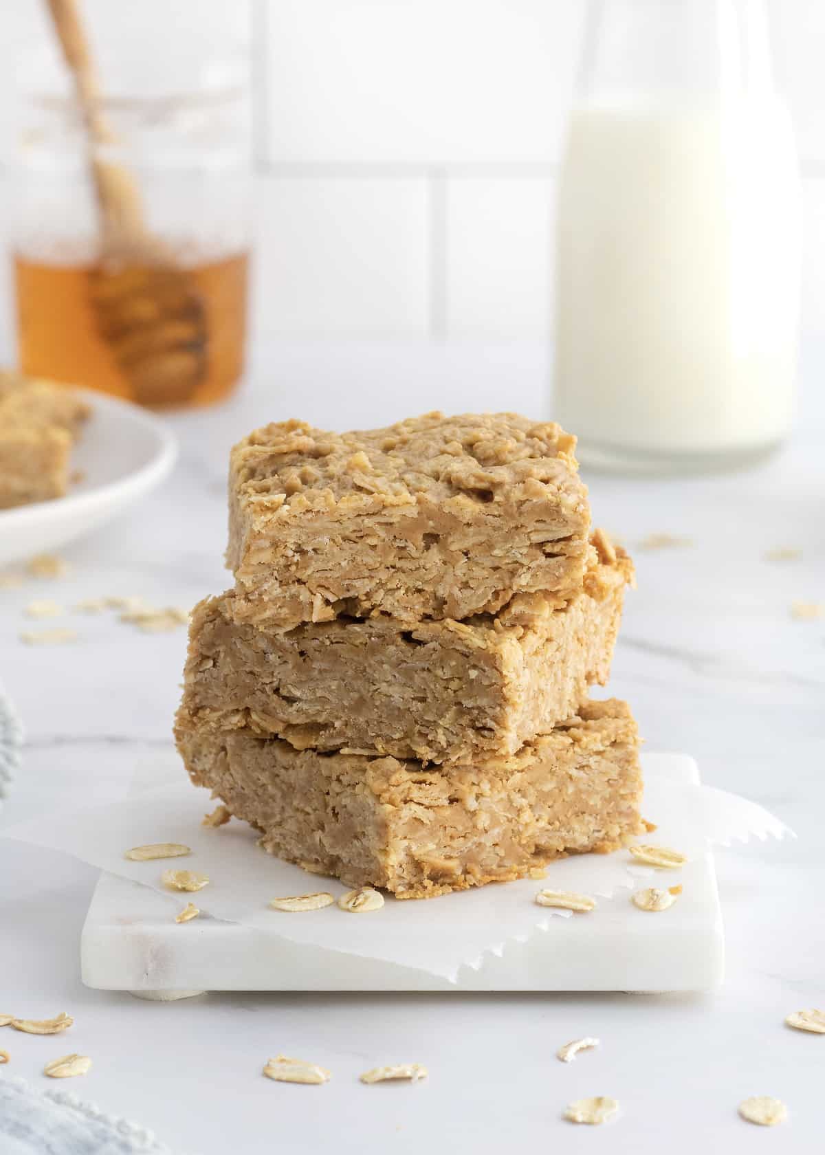 3Ingredient Peanut Butter Honey Oat Bars The BakerMama