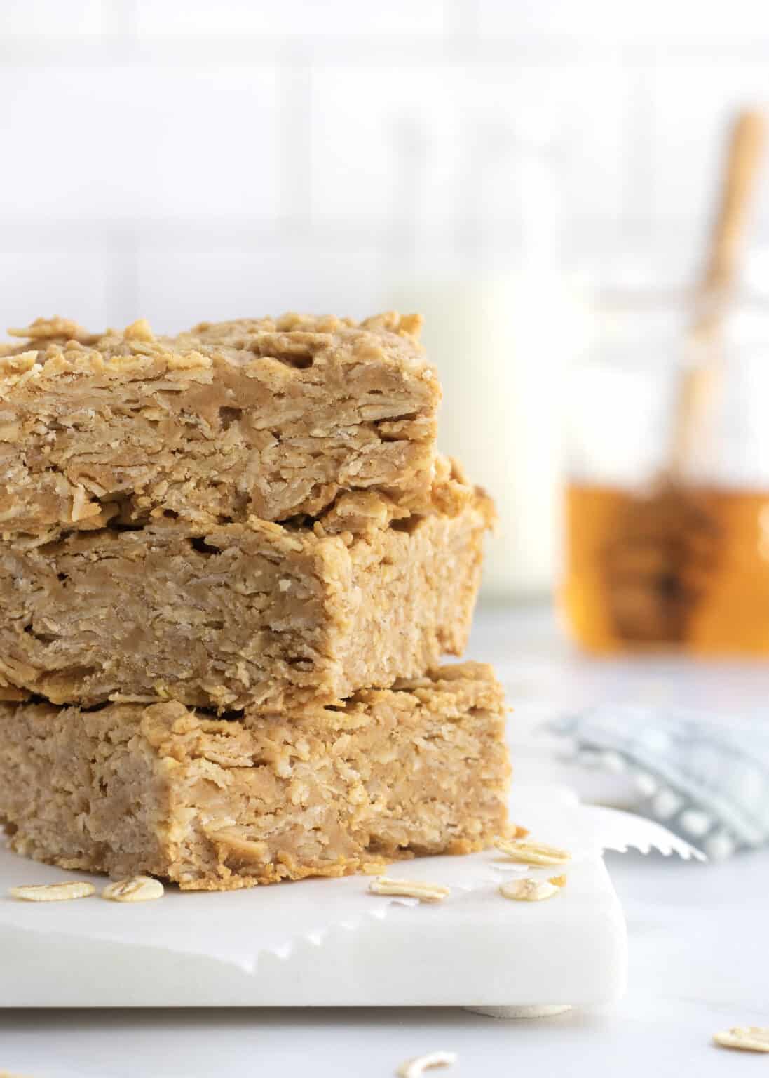 3Ingredient Peanut Butter Honey Oat Bars The BakerMama