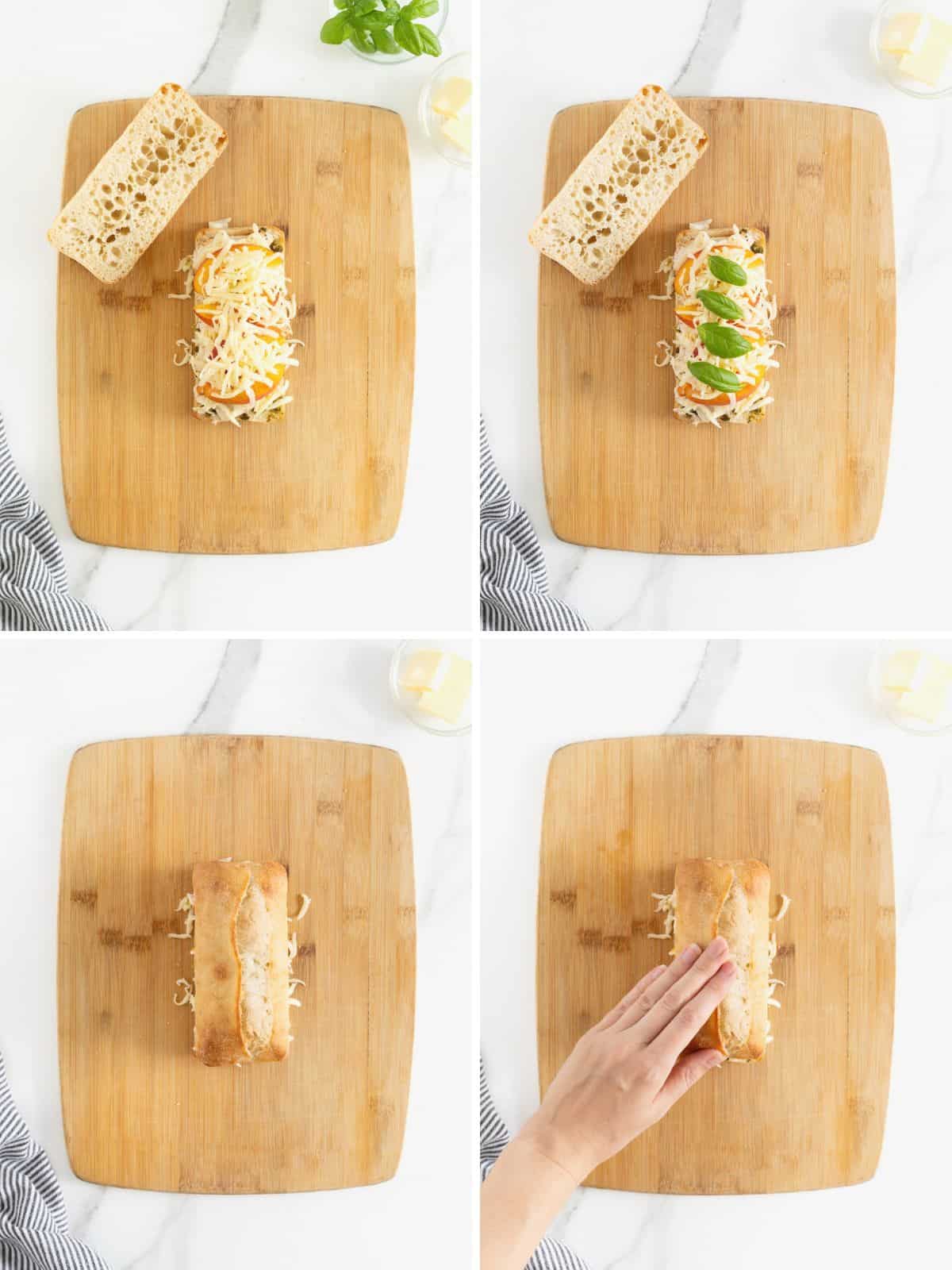 Steps to make grilled chicken peach pesto panini.