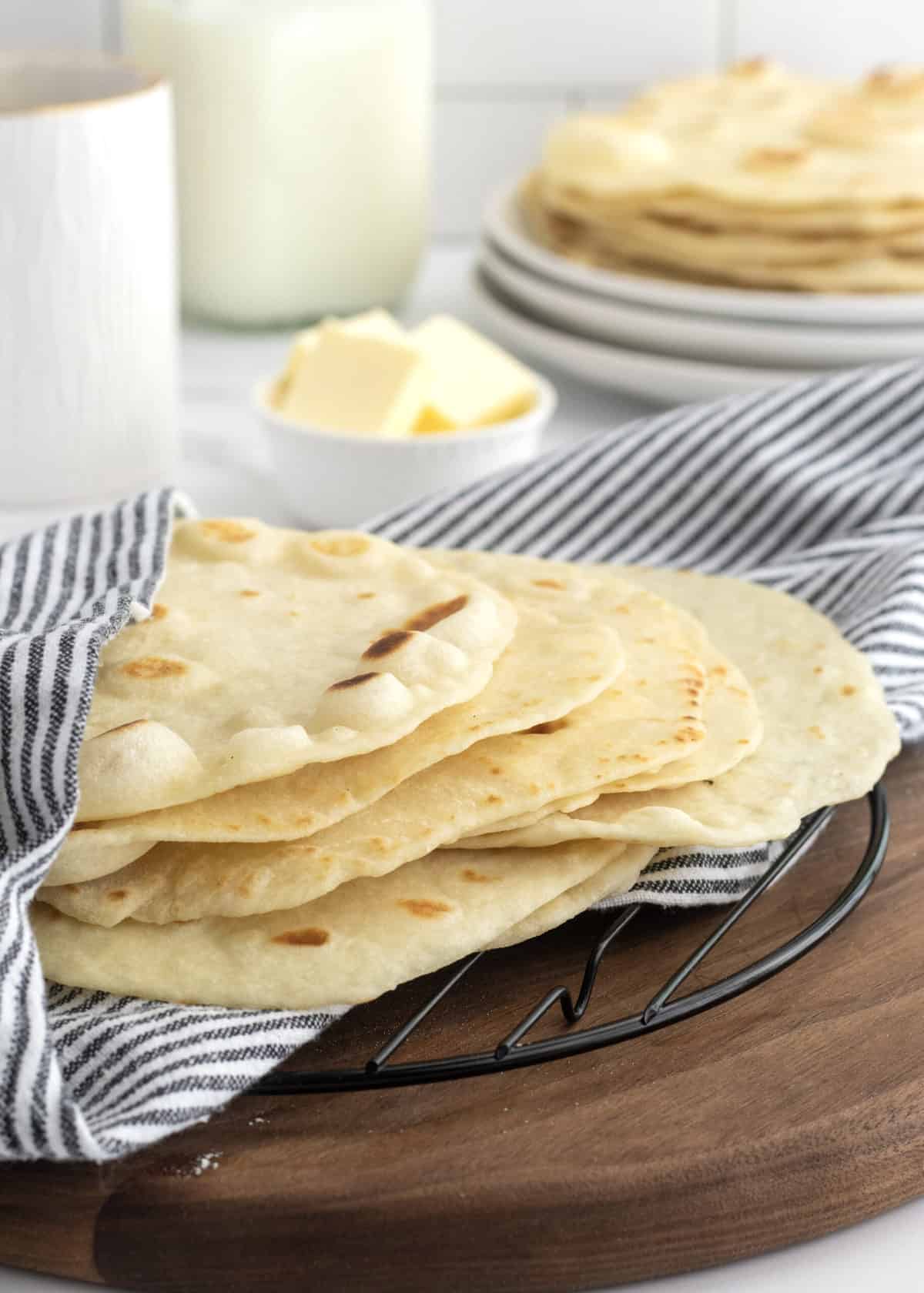 Homemade Flour Tortillas Made with Butter