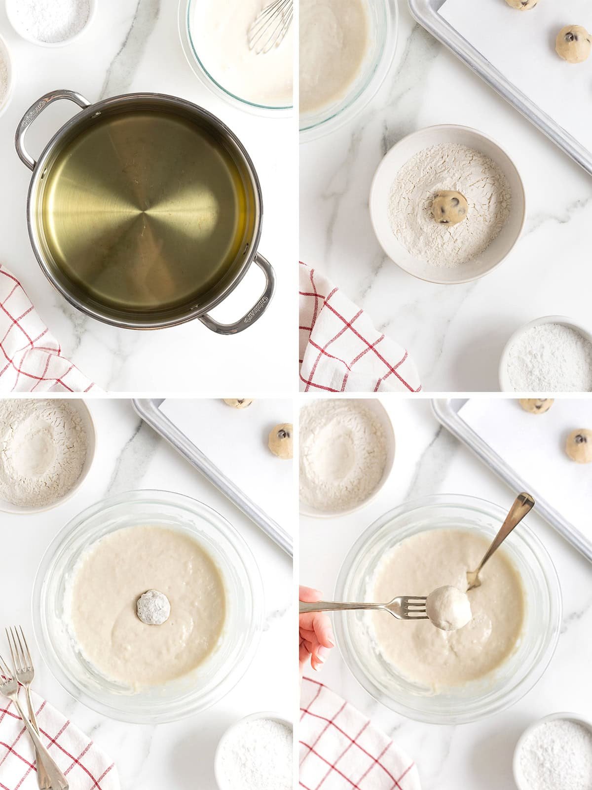 Steps for making fried cookie dough.