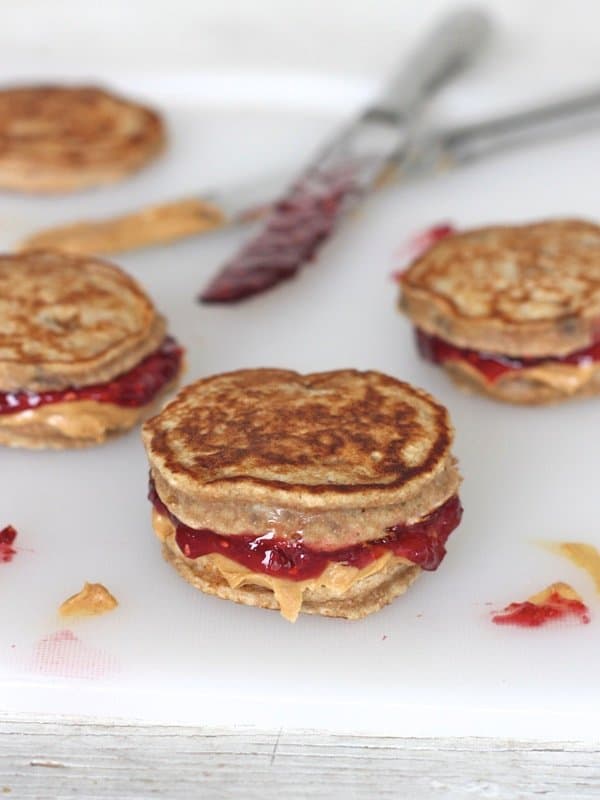 Peanut Butter and Jelly Banana Pancake Sandwiches