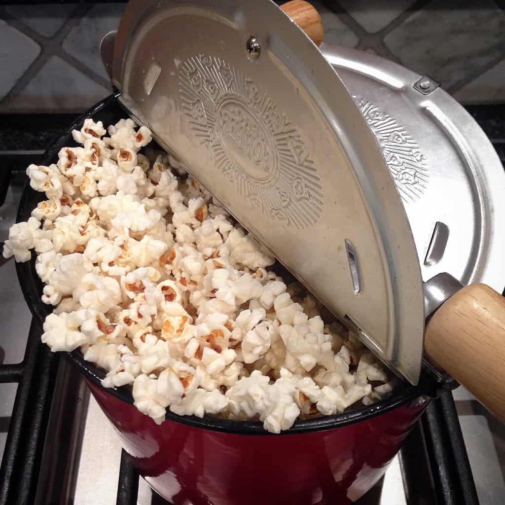 Truffle Salt Popcorn in the Whirley Pop