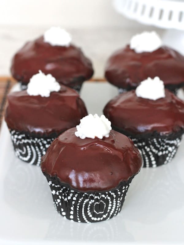 Dark Chocolate Cream Filled Cupcakes | The BakerMama