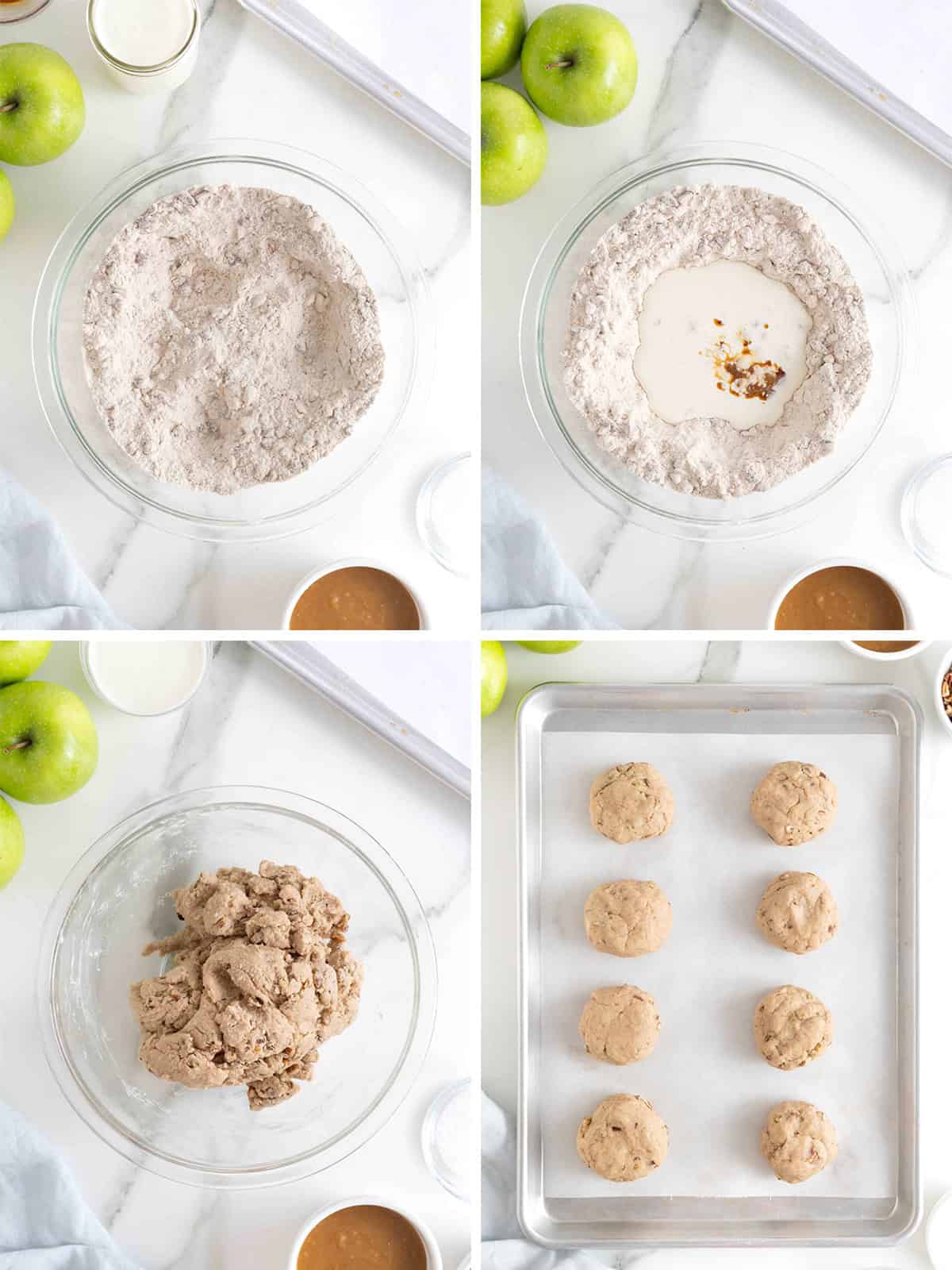 Steps to make caramel apple pecan shortcakes.