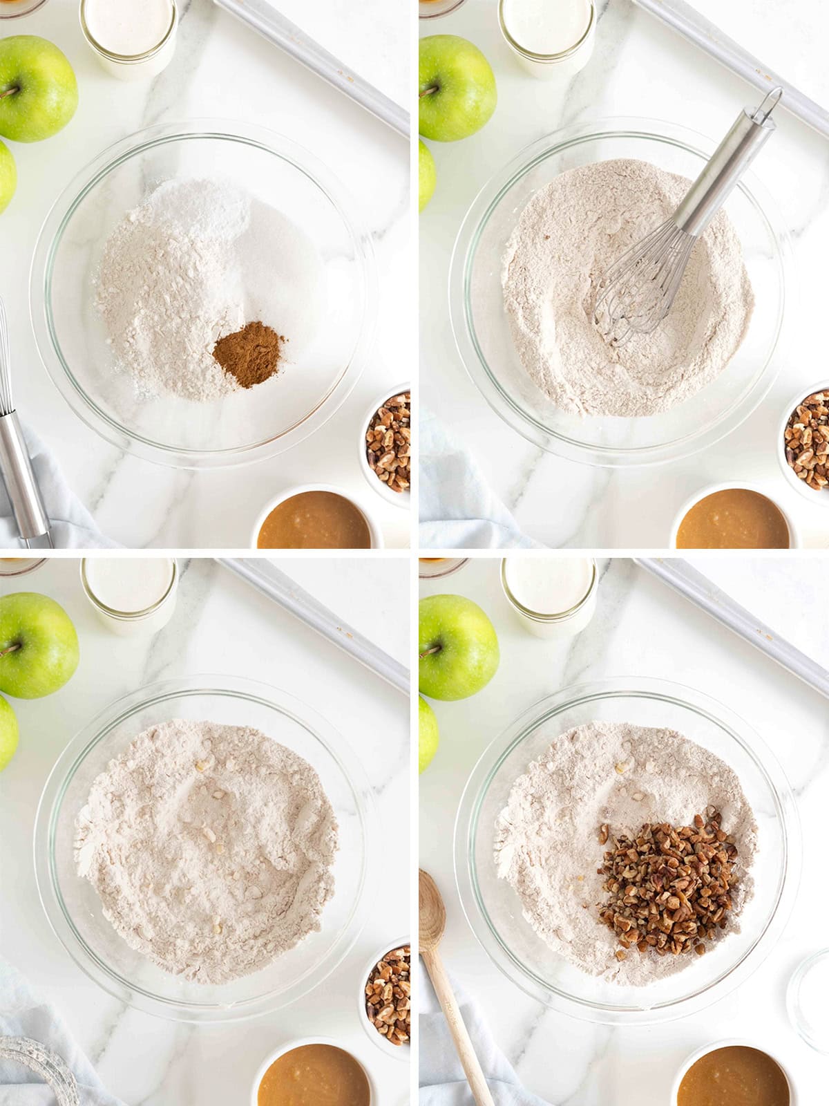 Steps to make caramel apple pecan shortcakes.