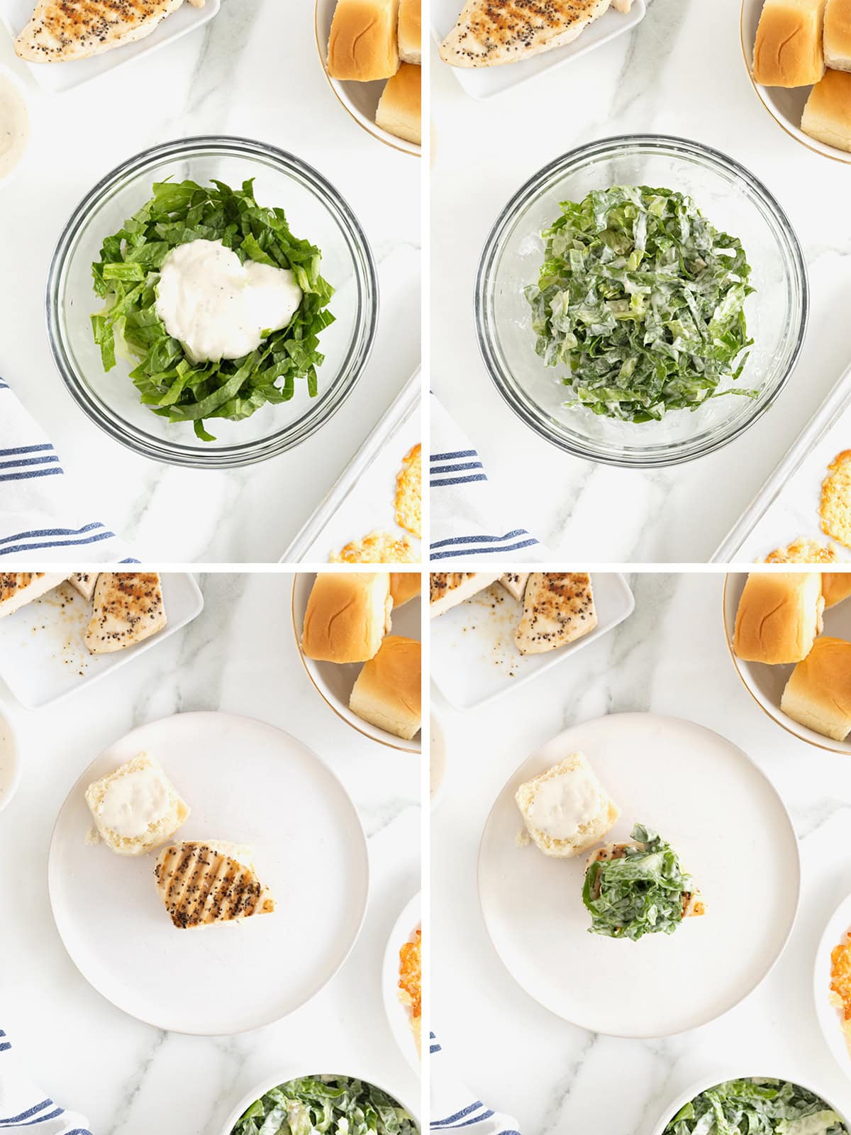 Steps to make grilled chicken Caesar sliders.