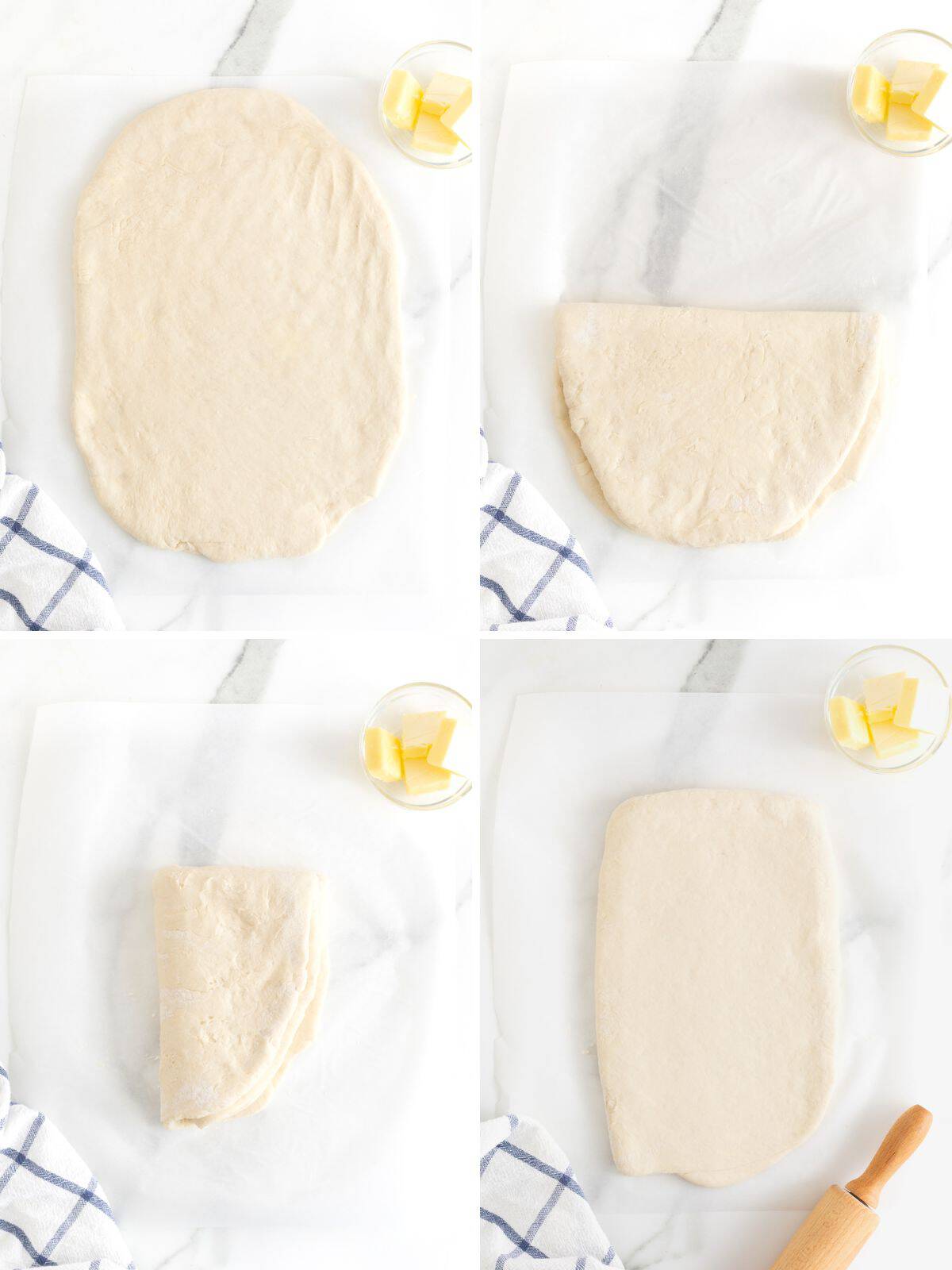 Biscuit dough being rolled out.