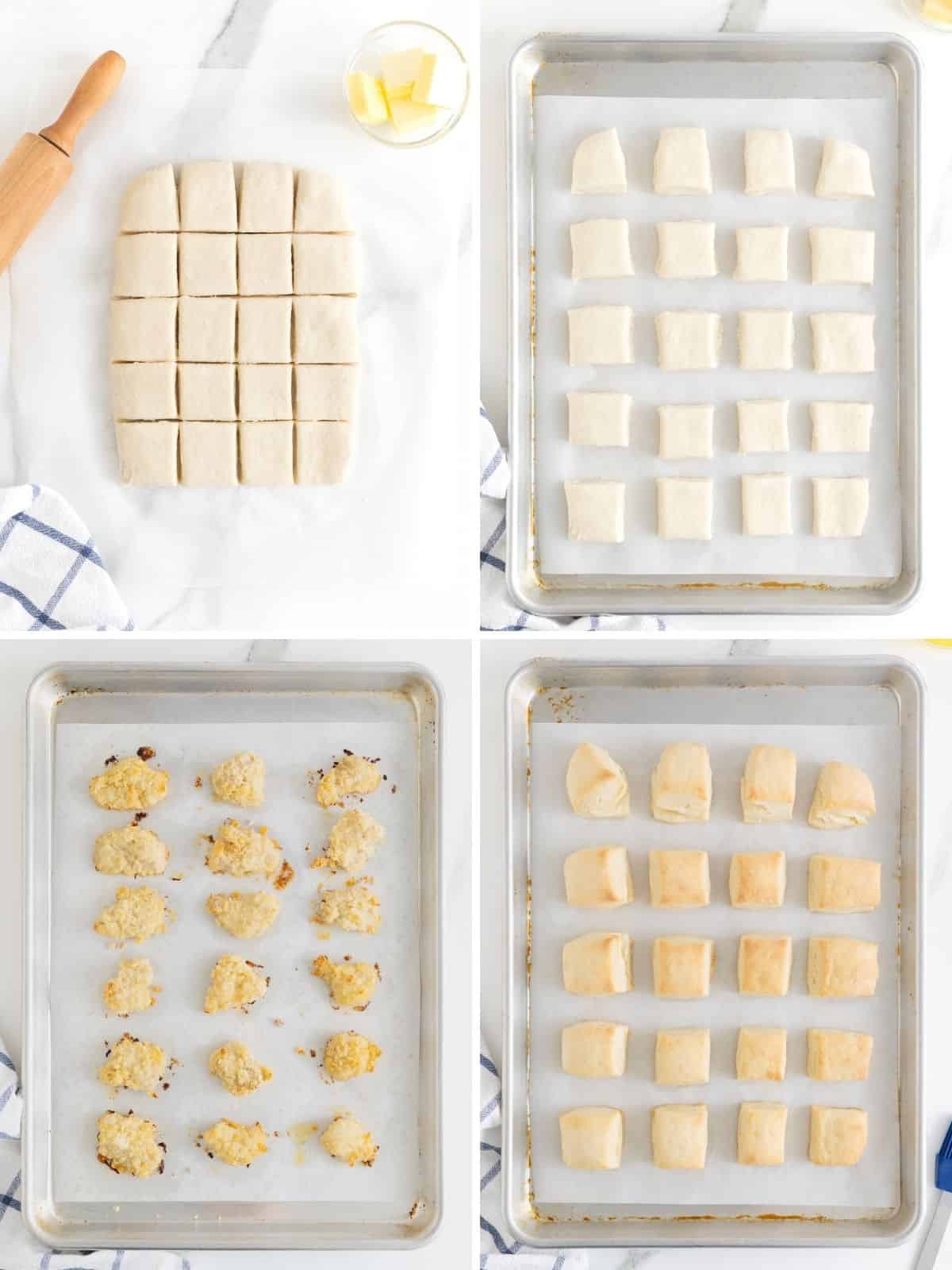 Steps to make mini chicken biscuits.