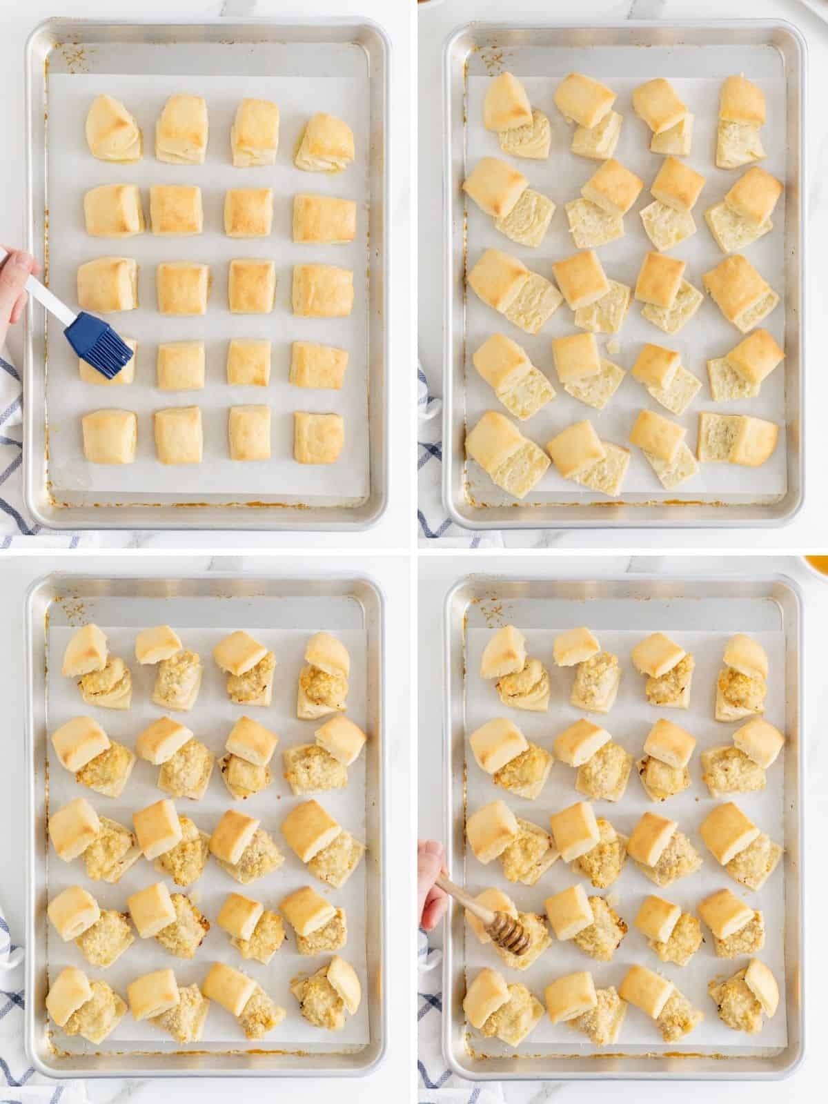 Final steps to making mini chicken in biscuits.